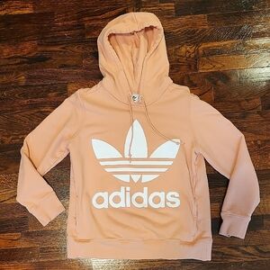 Adidas Peachy Pink and White Hoodie Sweatshirt Sporty Casual and Comfortable